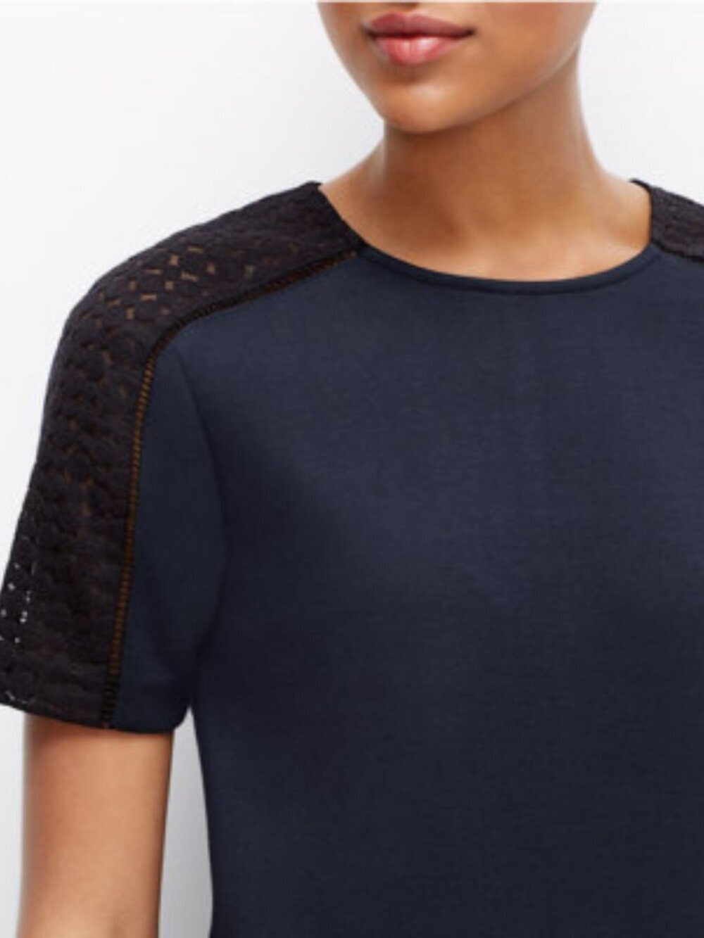 Ann Taylor Navy and Black Top with Lace Sleeves